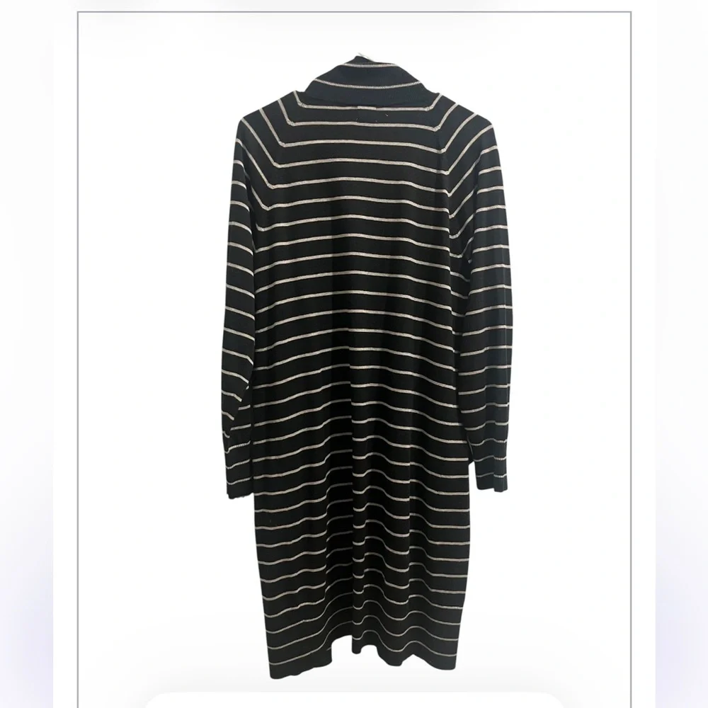 a new day Black Open Cardigan Sweater with Beige Stripes Small